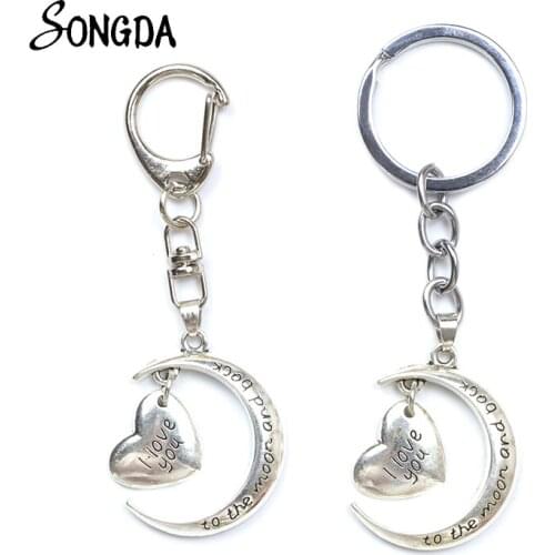 I Love You Letter Heart Charms Keychain For Bag Women Moon Key Chain Holder Key Rings Jewelry Accessories Valentines Day Gifts