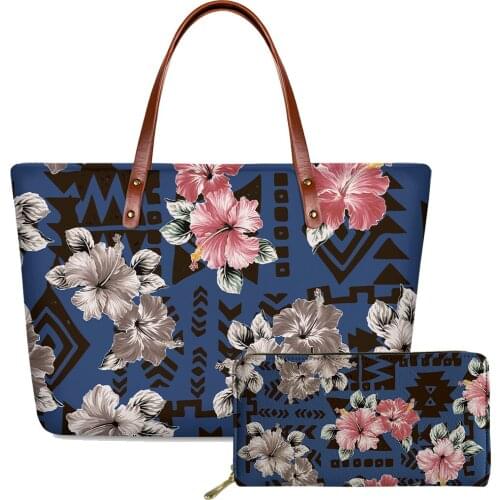 Brand Polynesian Flower Print Shoulder Bags For Women luxury Handbags&Wallet Set Casual Tote Lady Top-Handle Bag Bolsa Feminina