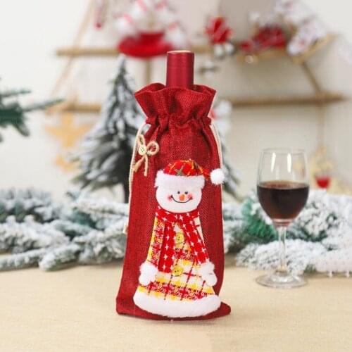 Christmas Wine Bottle Cover Bag Linen Holiday Santa Claus Champagne Bottle Cover Christmas Decora For Home Xmas Ornaments