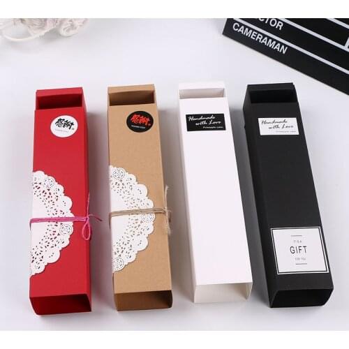 Black/Brown/White/Red 4 Grid Kraft Paper Drawer Style Mooncake Box Macaroon Boxes Wholesale W9295
