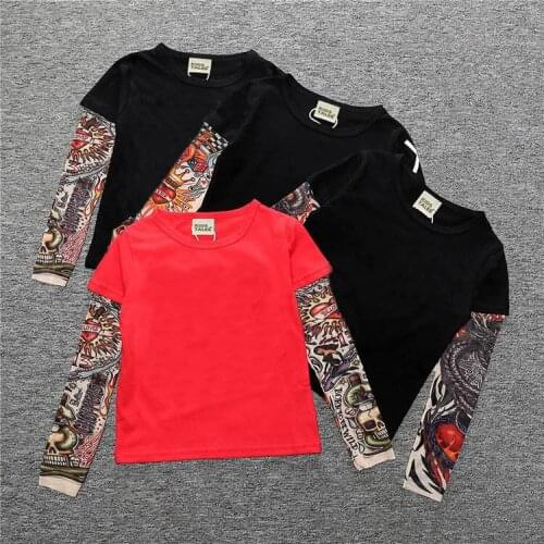 Unisex Kids T-shirt Hip-pop Style Baby Boy Clothes Tatto Print Sleeve Patchwork Baby Boy T-Shirt Fashion Cool Baby Girl Clothes