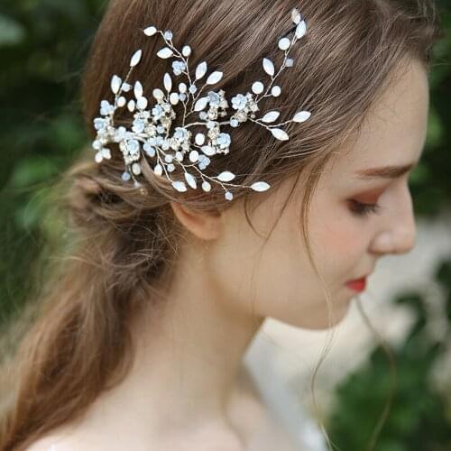 SLBRIDAL Handmade Alloy Crystal Rhinestone Flower Wedding Hair Clip Barrettes Bridal Headpiece Hair accessories Women Jewelry