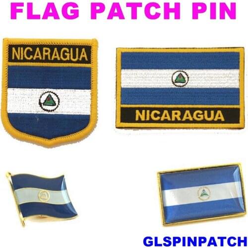 Nicaragua FLAG Patch Rectangle Lapel Pin iron-on embroidered applique Hook Loop Badge
