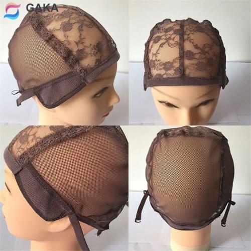 GAKA 1PC Brown Rose Net Mesh Wig Cap for Making Wigs High Quality Elastic Adjustable Strap Lace Hair Net with Ears