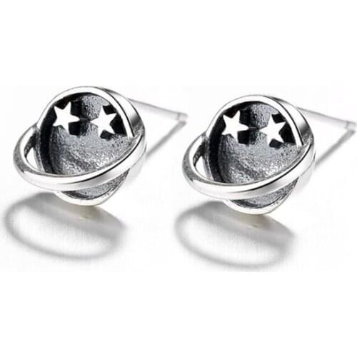 Hot Sale Real 925 Sterling Silver Stud Earrings For Women Statement Universe Planet Earring Gifts Fashion Accessories