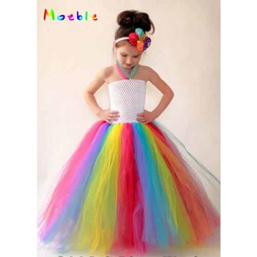 Brief Baby Girls Rainbow Tutu Dress For Birthday Wedding Festival Photo Kids Summer Dresses Girl Party Costume Photo Props
