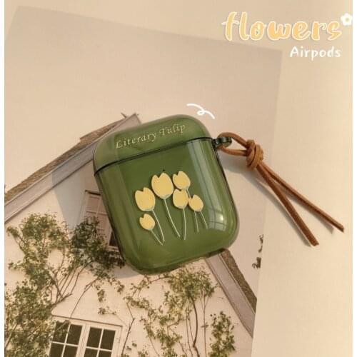 Retro Art Tulip Flowers Earphone Headset Accessorie Soft Case For Airpods 1 2 Pro Protective Wireless Bluetooth Headset Cover