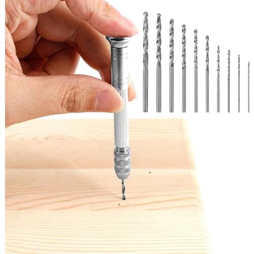 Mini Twist Drill Bit Set Tools Micro Stainless Steel Hand Drill With 10 Drill Bits 0.8-3.0mm Manual Drill For Wood Jewelry Resin
