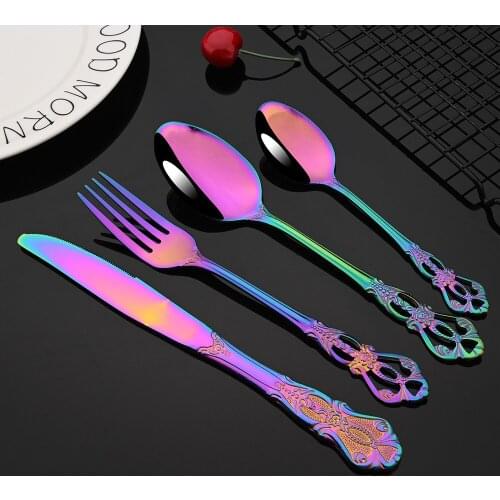 1/2/4Set Dinnerware Colorful Cutlery Stainless Steel Spoon Flatware Royal Luxury Gold Knife Fork Knife Spoon Kitchen Tableware