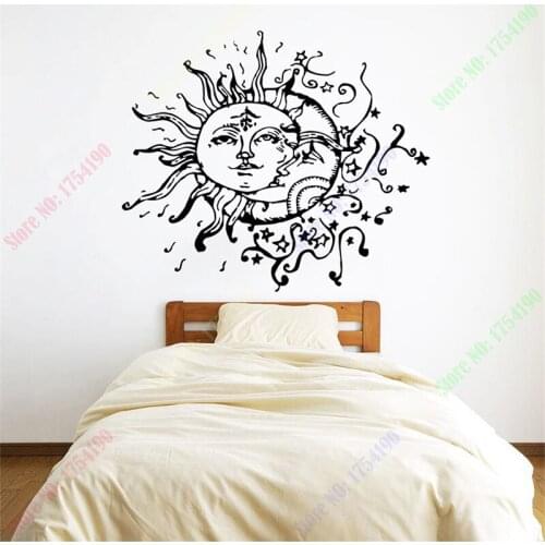 Sun Moon Crescent Dual Ethnic Stars Night Symbol Sunshine Fashion Room Vinyl Carving Wall Decal Sticker for Home Window Decor