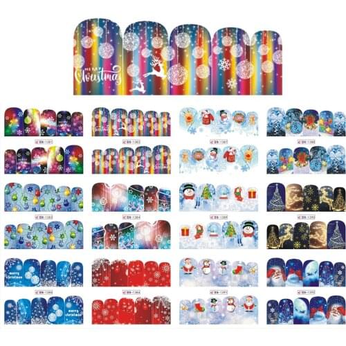 12pcs Christmas Style Santa Claus Snowman Nail Art Stickers Water Decal Slider Decoration Manicure Nail Wraps Tool Newest