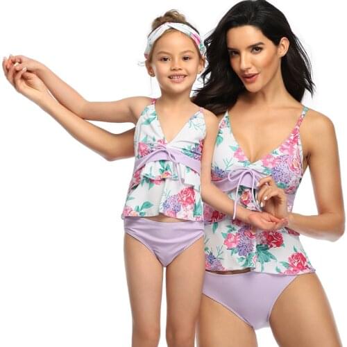 2021 Summer New Printed Conservative Parent-Child Swimsuit Fashion Female Bikini matching family outfits mommy and me