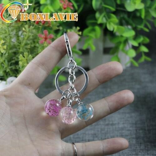 New Pattern Time Jewel Flowers Glass Sphere Pendeloque Keychain Pendant Dried Flower Bag Accessories For Women