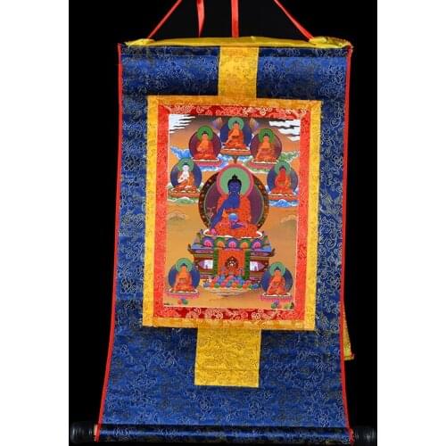 Wholesale Buddhist supplies--120CM LARGE--Buddhism ART silk the Buddha The 8 Medicine Buddhas Thang-ga Thangka Buddha painting