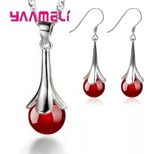 Wholesale Fashion Wedding Party Gift Dubai Jewelry Sets 925 Sterling Silver Flower Drop Pendant Necklace Earrings Big Promotion