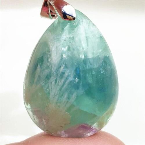 Genuine Natural Blue Feather Fluorite Quartz Colorful Pendant 32x24x13mm Women Men Water Drop Fluorite Necklace Jewelry AAAAA