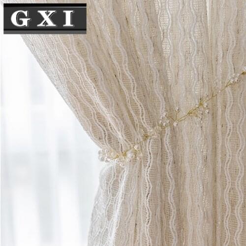 GXI Luxury French Cotton Linen Curtain for Living Room Window Screen Mesh Fabric Kitchen Sheer Voile Drape Blinds Cortinas
