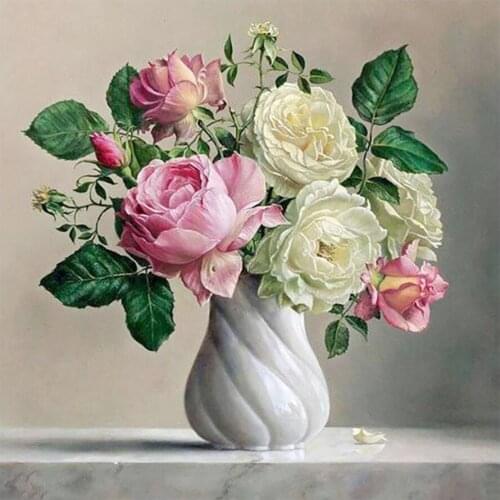 Rose Peony Botany Flower Vase Diamond Painting Oil Floral Round Full Drill Still Life DIY Mosaic Embroidery 5D Cross Stitch Gift