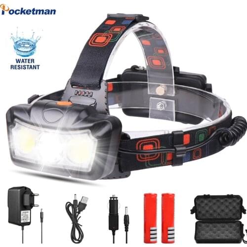 Most Powerful LED Headlamp COB+LED Headlight Waterproof Head Light DC USB Rechargeable Head Lamp Head Torch Use 18650 Battery