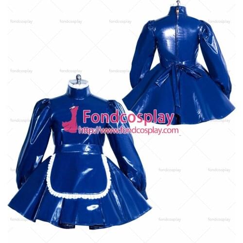 Sissy Maid Dress Lockable Uniform Blue Pvc Dress Costume Cosplay Tailor-made[G1332]
