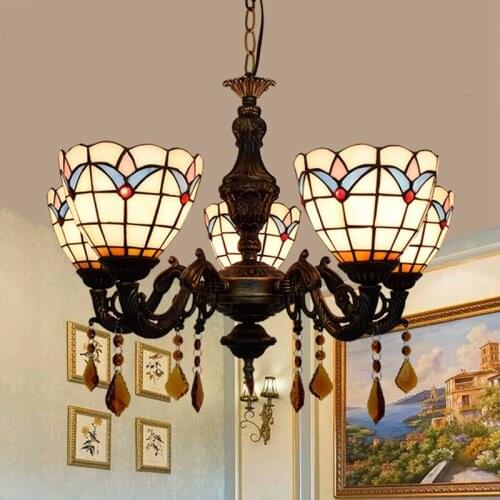 European-Style Modern Mediterranean Minimalist Living Room Dining Room Bedroom Bar Club Cafe Colored Glass 5-Head Chandelier