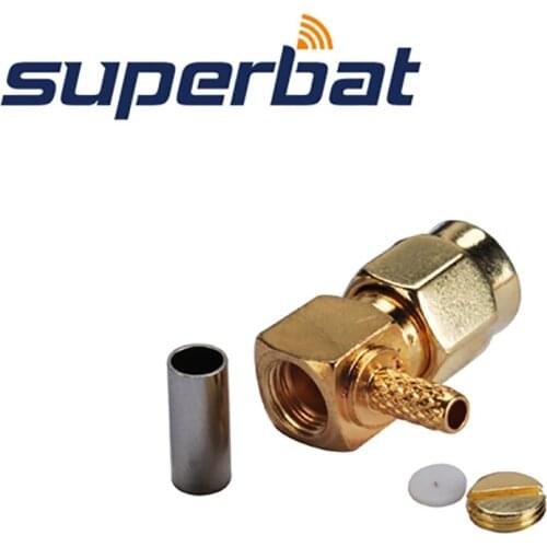 Superbat 10pcs RP-SMA Crimp Plug(female pin) Right Angle Connector for Cable LMR100,RG174,RG316