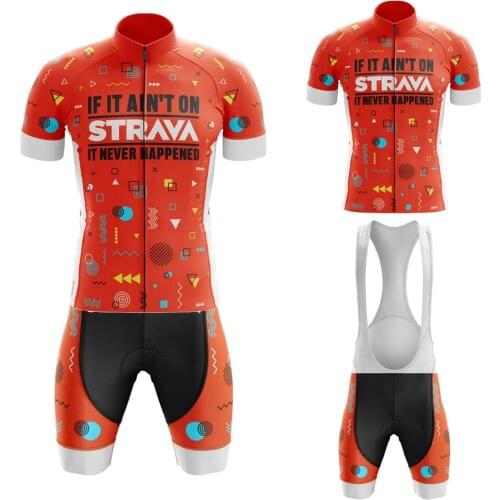 STRAVA Red 2021Summer New Cycling Jersey Set Shorts Gel Breathable Pad Maillot Ciclismo Hombre Bicycle Team Racing Jersey MTB