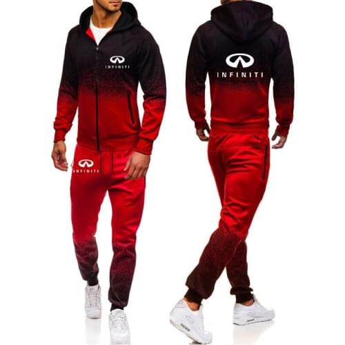Spring Autumn Mens jackets Infiniti Car logo printing high quality cotton Gradient Mens sweatshirt + sweatpants 2-piece suit