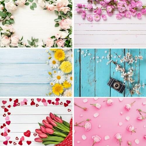 Photography Backgrounds Flowers Wood Plank Photo Vinyl Backdrops For Lovers Valentines Day Wedding Photophone Banner Customized