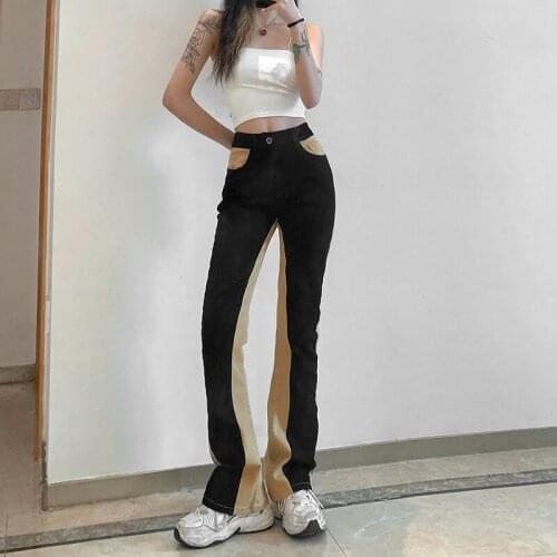 Vintage Cargo Pants Patchwork Slim Flare Pants Harajuku Streetwear Jeans E Girl Y2K Long Trouser 2021 Women New Jeans