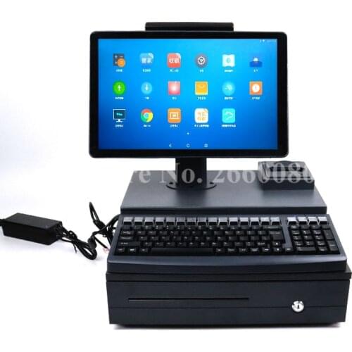 WiFi POS System 15.6" LCD Monitor Cash Register with 58mm Receipt Printer & Cash Drawer All in One for Supermarkets & retailers