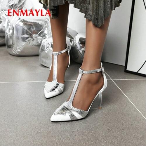 ENMAYLA Thin Heels PU Pointed Toe Women High Heels Wedding Buckle Strap Basic Women Shoes Mature Spring/Autumn Ladies Shoes