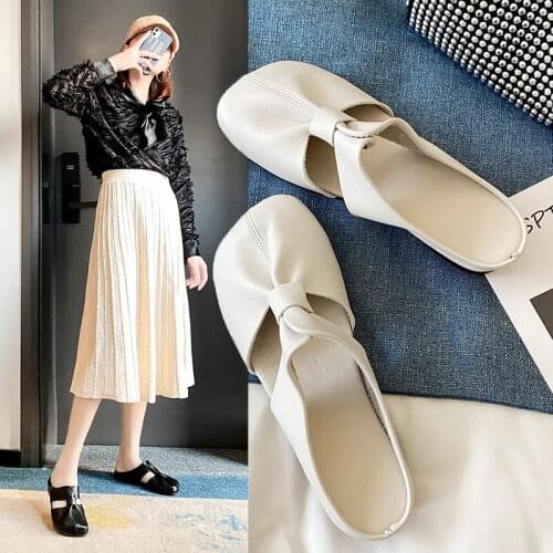 2021 Retro Womens Shoes Summer New Flat Slippers Leather Sandals Fashion 35-42