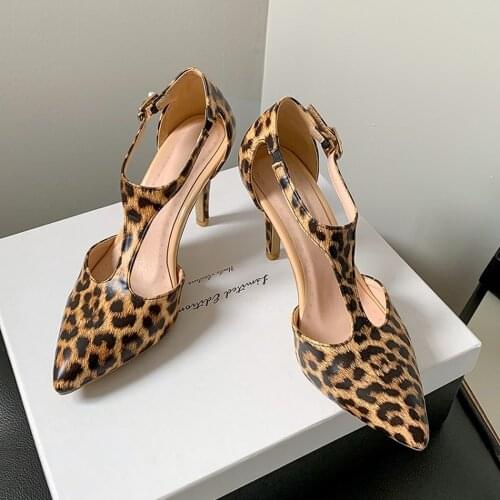 US4-12 Vintage Womens Pointy Toe Leopard Zebra Pattern Oxfords Shoes Stilettos High Heel T-strap Casual Brogue Pumps Plus Size