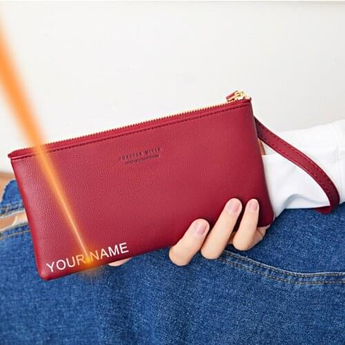 2021 Name Engrave Women Wallet Fashion Long Leather Top Quality Card Holder Slim Female Purse Zipper Brand Wallet For Women 2020