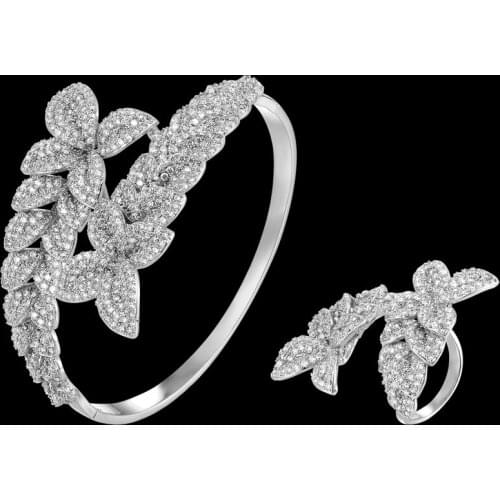 Zlxgirl jewelry women size nice butterfly Gold bangle and ring bridal bijoux sets perfect mirco pave bracelet & bangle anel sets