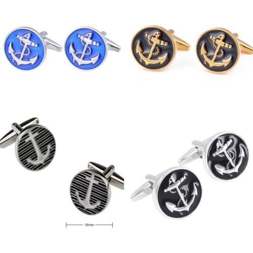 10pairs/lot Enamel Ship Anchor Cufflink Copper Round Plating Cuff Links Mens Jewelry Accessory Wholesale