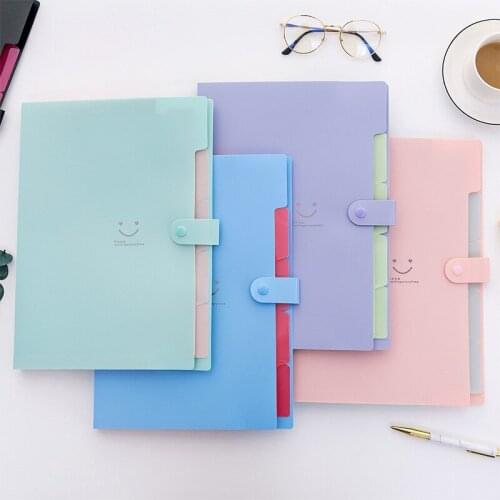 6PCS Student Multi-layer Smiley Face A4 Organ Bag File Folder Insert Information Book Exam Paper Clip 5 Grid School Supplies