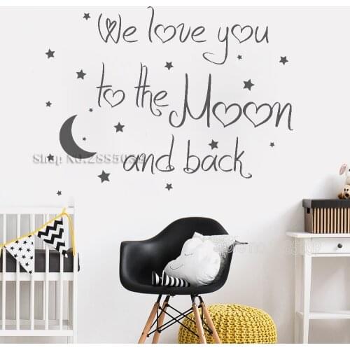 Art Lovely Baby Nursery Wall Decal Quote We Love You To The Moon And Back Wall Decals Moon Sticker Home Decor Modern Mural LA757