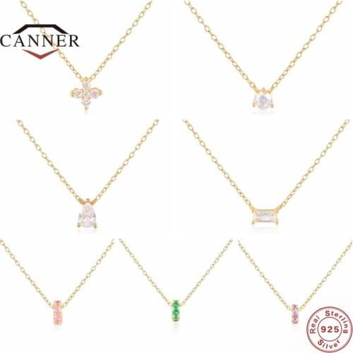 CANNER 925 Stamp Sterling Silver Zircon Pendant Clavicle Chain Necklace for Women Gold Color Choker Necklaces Jewelry Collier