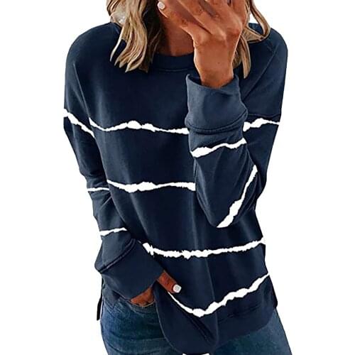 Plus Size Womens Tops And Blouses Womens Casual O-neck Contrast Long Sleeve Top Pullover Blouse Blusas Mujer De Moda 2021