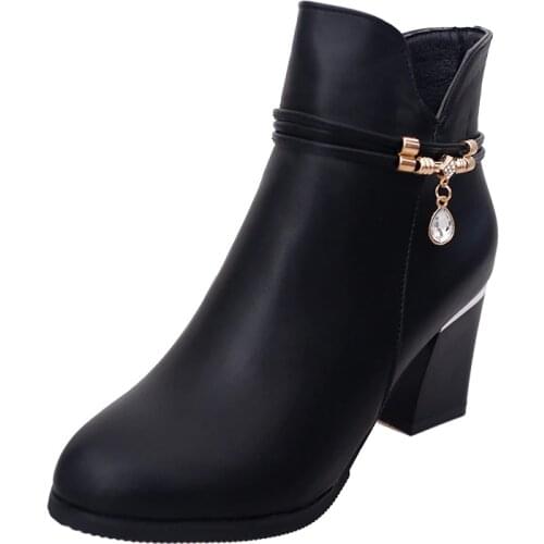 Zanpace Ankle Boots 2020 Autumn Plus Velvet Leopard Print Shoes Pointed Toe Zipper Womens Boots Winter High Heels Woman Shoes