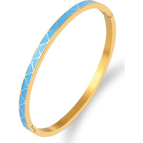 New Triangle Pattern Design Bangles For Women Stainless Steel Gold Thin Stacked Bracelets Colourful Enamel Boho Jewelry