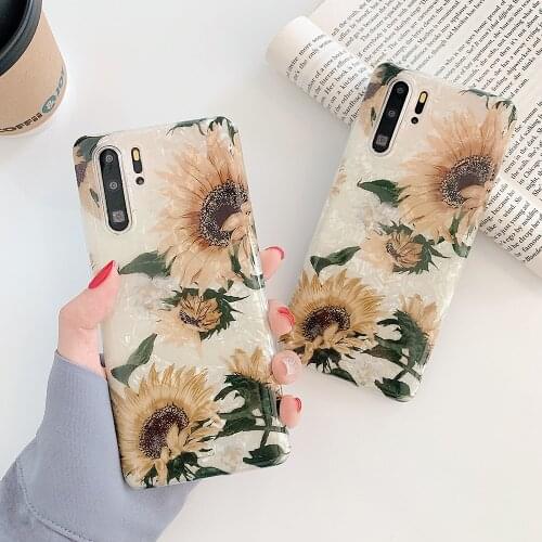 LOVECOM Dream Shell Phone Case For Samsung S21 Plus S20 S10e S10 S9 S8 Plus Note 10 Soft IMD Vinatge Sunflower Phone Back Cover
