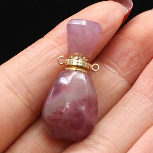 Natural Stone Essential Oil Diffuser Madagascar Rose Quartzs Perfume Bottle Necklace Pendants Women Gift Size 15x33mm