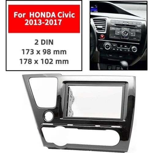 Double Din Radio Fascia for HONDA Civic 2013-2017 Panel Dash Mount Installation Trim Kit Face Black Frame GPS 173 x 98 mm