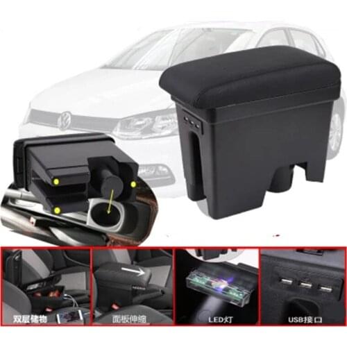 For Volkswagen VW Polo Armrests box Double layer +usb 2011-2018