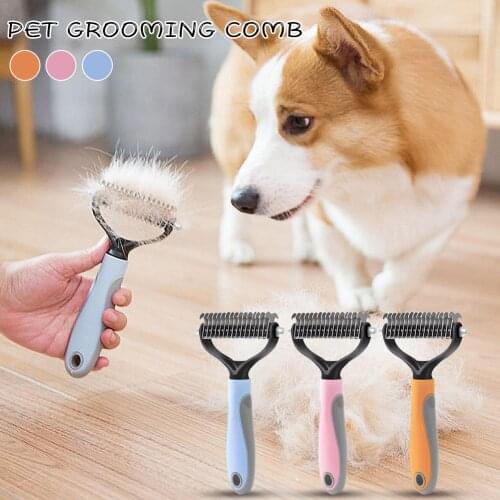 Pet Grooming Comb Dog Hair Double Sided Comb Hair Bristle Removal Brush Special For Large Dog Stainless Steel TPR Rubber Handle