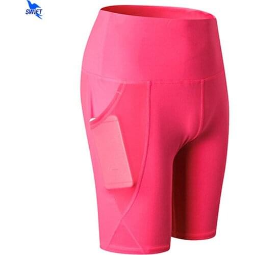 High Waist Elastic Yoga Shorts Quick Dry Sport Running Leggings Workout Mesh Pockets Jogging Tights Fitness Athletic Sportswear