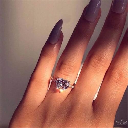 Ins hot inlaid zircon heart-shaped ring new European and American engagement party ring hand jewelry on sale for Holiday
